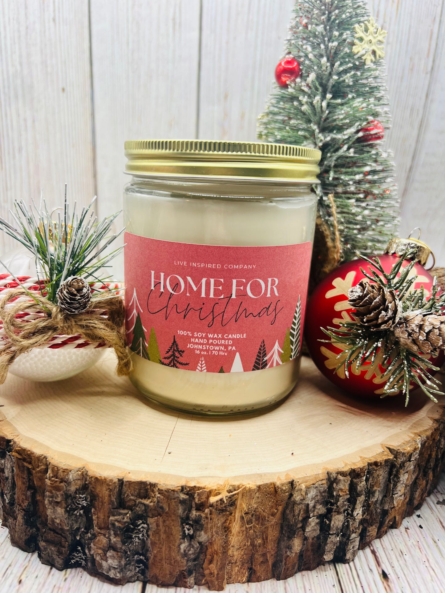 Home for Christmas Glass Candle